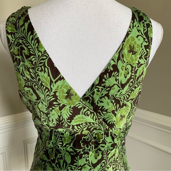 INC International Concepts Green And Brown Floral Silk Top Size 10 - Picture 4 of 7